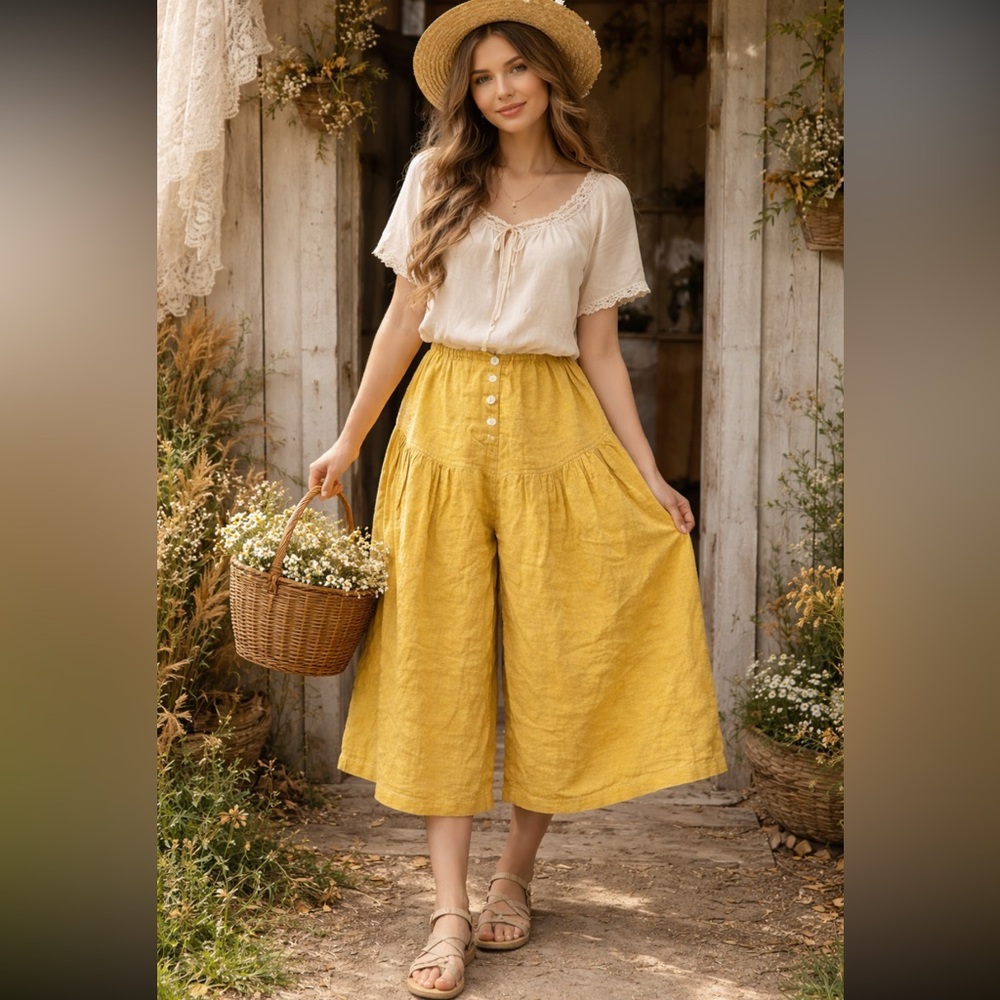 Magnolia Pearl Love Linen Wide Leg Mustard Culottes Bloomers